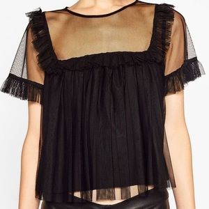 Black mesh collar top
